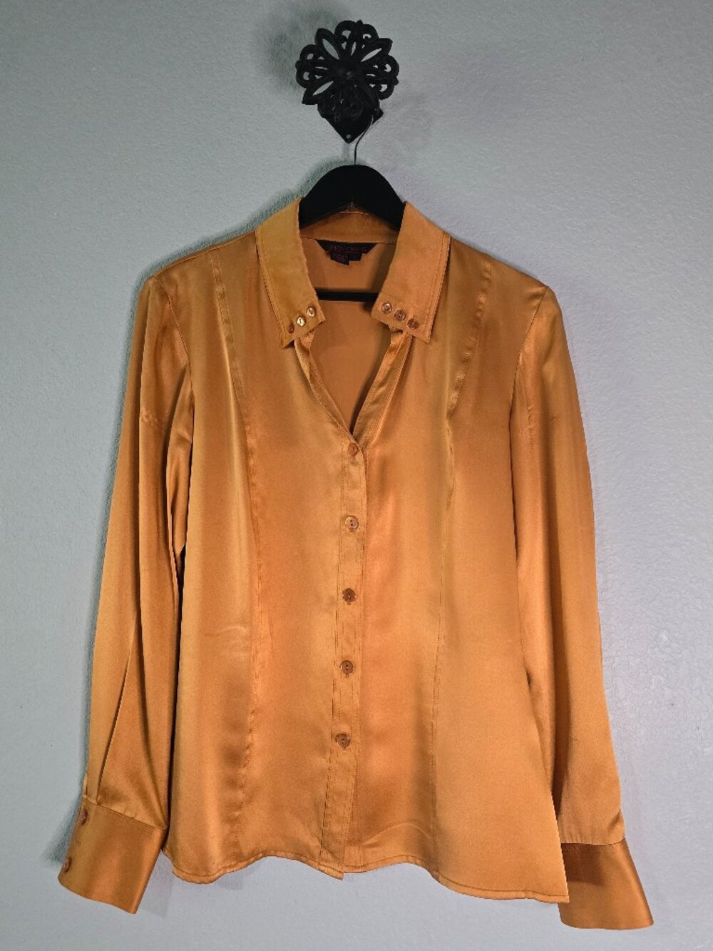 Simon Chang 100% Silk Bronze Button Down Blouse Size 6